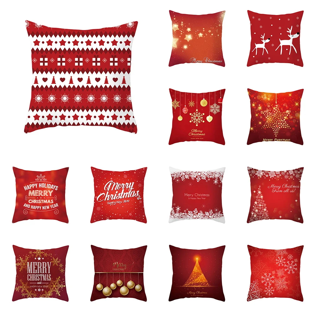 

Home Decor Merry Christmas Santa Elk Cushion Cover Winter Snowflake Decoration funda de almohada