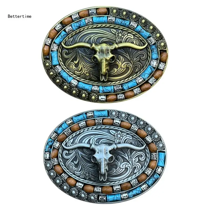 

B36D Vintage Multi-color Ox Skull Belt Buckle Metal Teenagers Belt Buckle Replacement