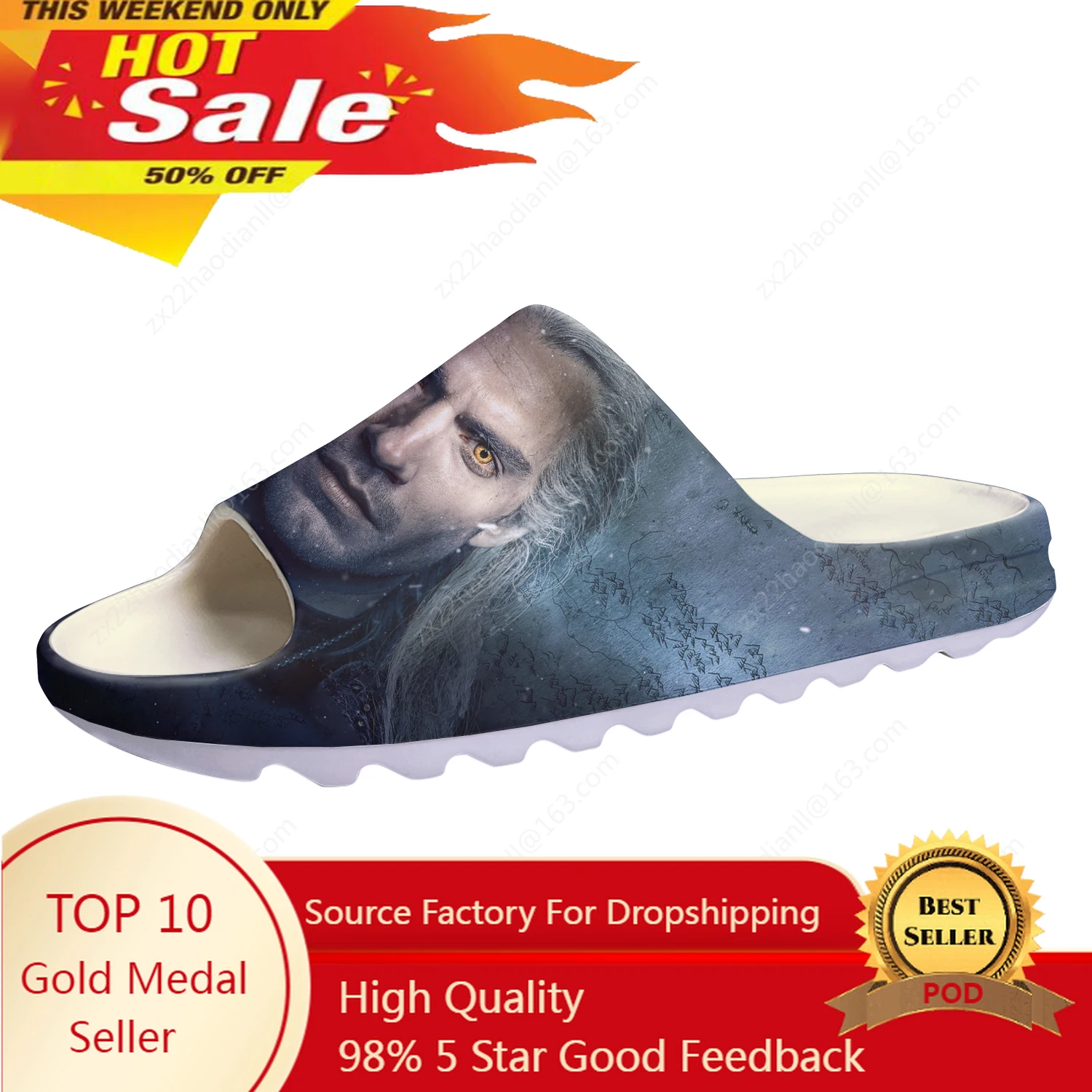 

The-Witcher Soft Sole Sllipers Home Clogs Symbol Wolf Step On Water Shoes Mens Womens Teenager Step in Customized Sandals