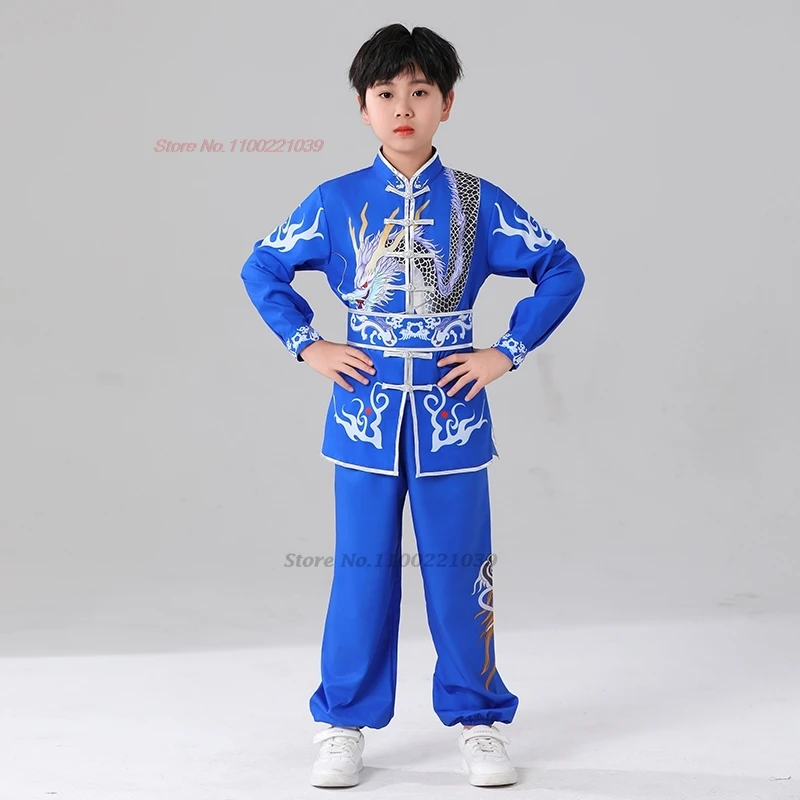 

2024 traditional chinese children kung fu wushu costume national dragon print wushu kung fu shaolin training exercise practice