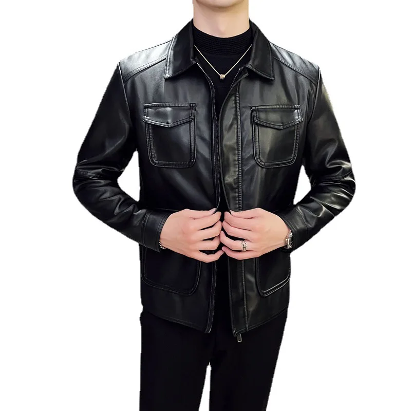 Куртка мужская кожаная приталенная, модная Повседневная деловая, черная, на весну-осень, 2024 
Куртка мужская кожаная приталенная, модная Повседневная деловая, черная, на весну-осень, 2024