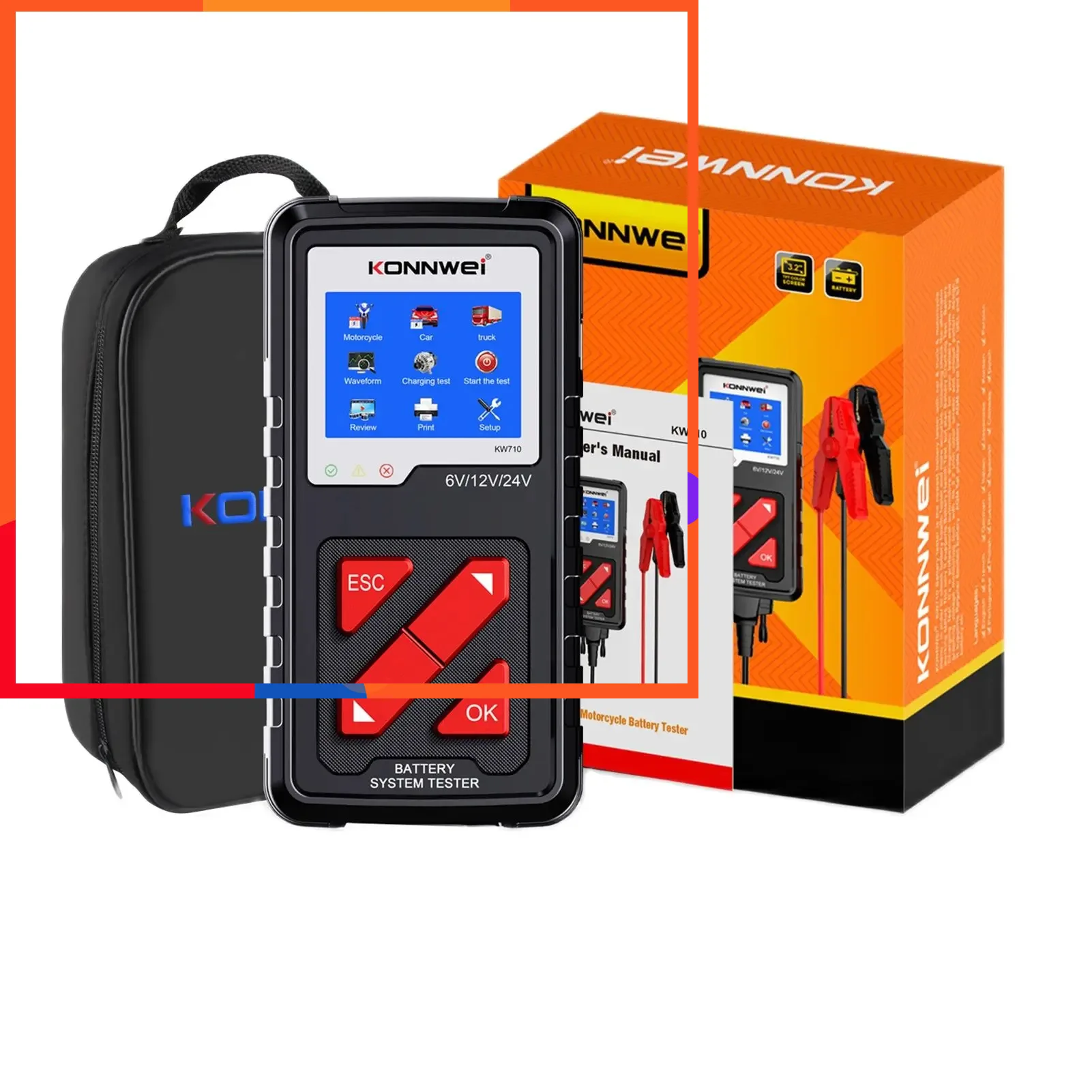 Анализатор батареи KONNWEI KW710 100-2000CCA, тестер для грузовиков, 6 в, 12 В, 24 В, автомобильный диагностический инструмент для запуска и зарядки