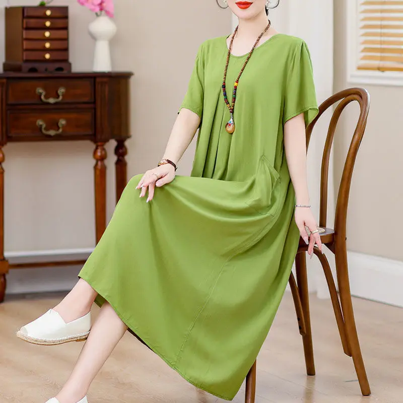 New 2024 Summer Women Solid Color A-line Dress Female O-neck Pocket Dresses Ladies Short Sleeve Loose Casual Vestidos N138
New 2024 Summer Women Solid Color A-line Dress Female O-neck Pocket Dresses Ladies Short Sleeve Loose Casual Vestidos N138