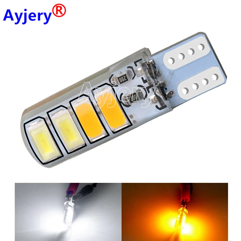 

AYJERY 10pcs Strobe T10 Led W5w 5630 Smd 8 Led Auto Interior Side Light Silica Gel 168 194 Car Light Bulb Warning Light 12V