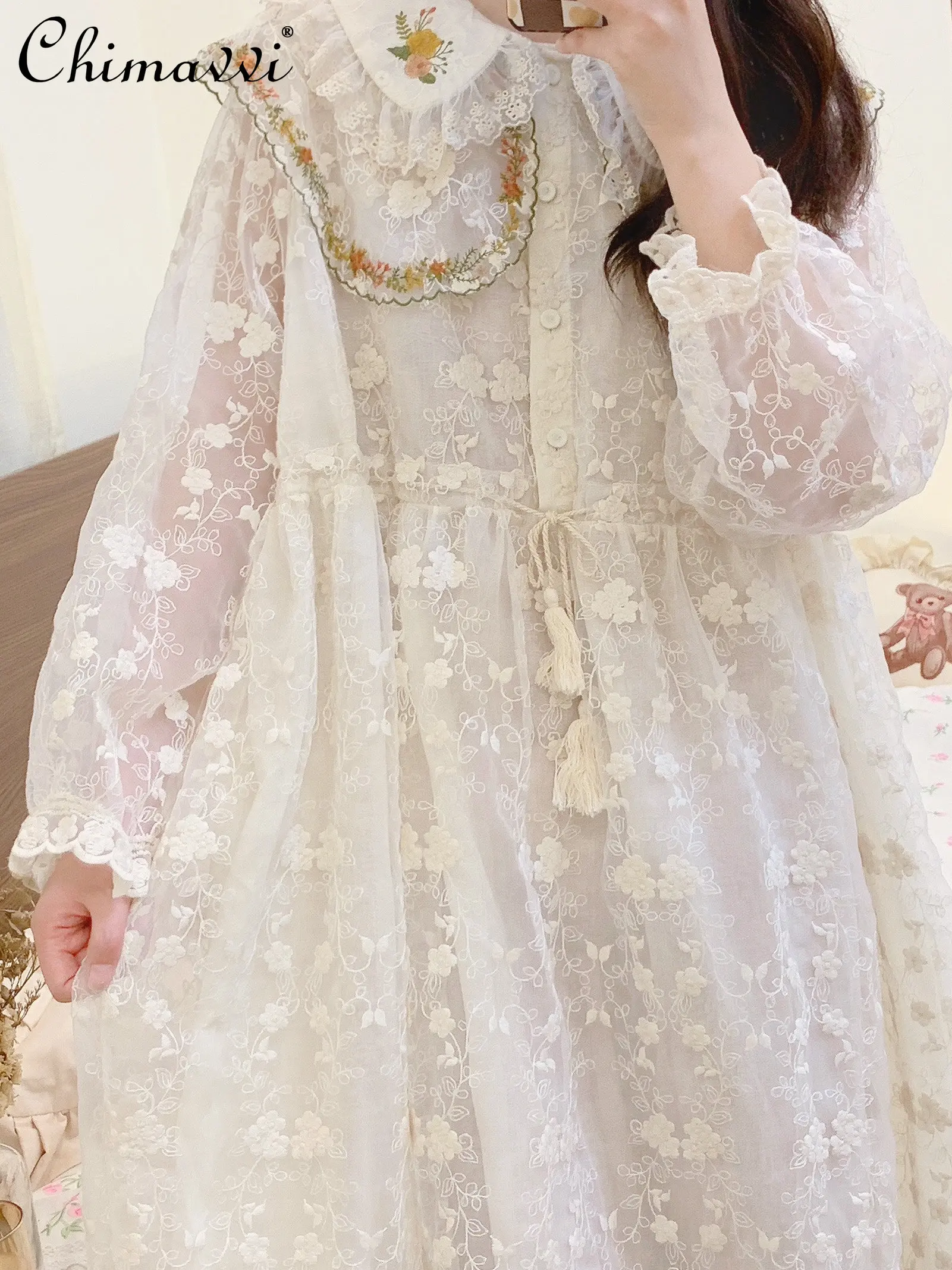 Mori Girl Lace Retro Double-Layer Lace Lapel Fairy Dress Spring Summer High Waist Midi Dresses French Sweet Long Dress for Women
Mori Girl Lace Retro Double-Layer Lace Lapel Fairy Dress Spring Summer High Waist Midi Dresses French Sweet Long Dress for Women