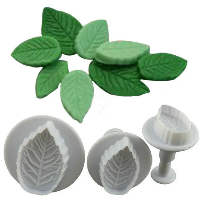 

3Pcs/Set Rose Leaf Cake Embossing Mold Fondant Biscuit Cookie Sugar Craft Pastry Mould Cutters Printing Baking Decoration Tools