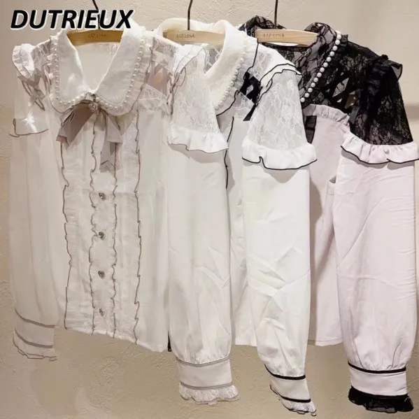 Japanese Mine Mass-Produced Shoulder Hollow-out Lace Sweet Long-Sleeve Shirt 2023 Autumn New Elegant Bow Blouse Slim Blusas Top
Japanese Mine Mass-Produced Shoulder Hollow-out Lace Sweet Long-Sleeve Shirt 2023 Autumn New Elegant Bow Blouse Slim Blusas Top