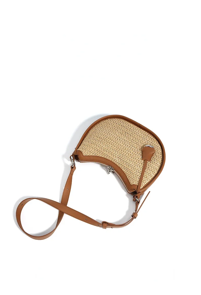 Raffia Leather Moon Bag - 2025 Crescent Tote 6 S88468c60c54842aa992a90303df60a1e4