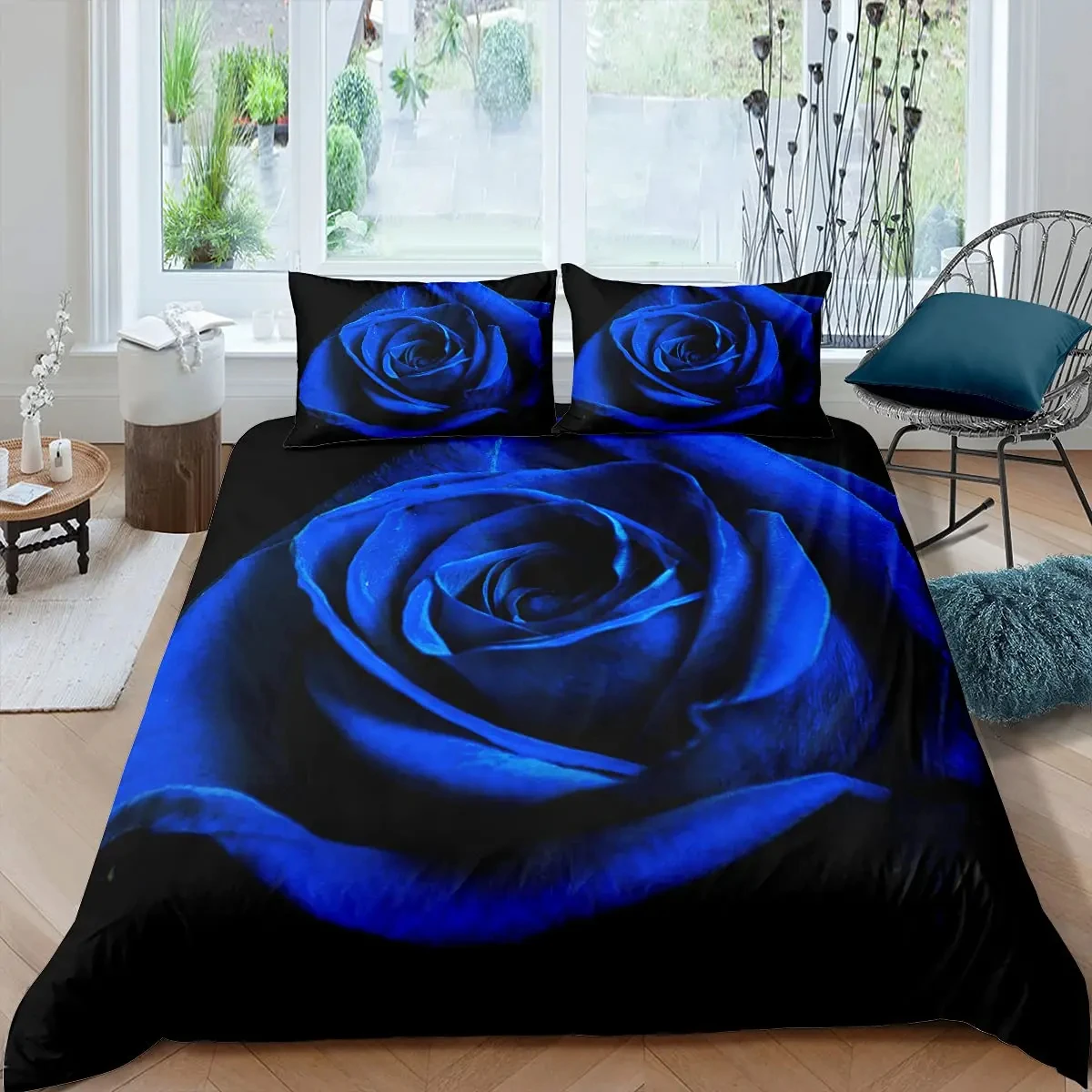 

Blue Rose Duvet Cover Set King Size 3D Printed Blossom Flowers Bedding Set Valentine's Day Botanical Polyester Comforter Cover