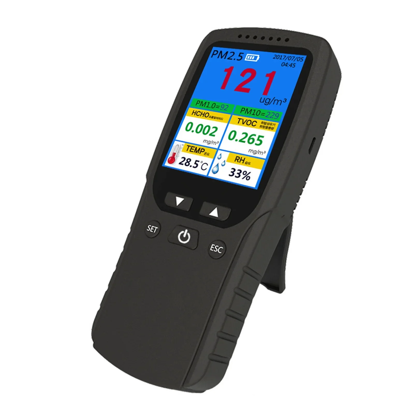 9 in 1 Portable Air Quality Tester Monitor for Formaldehyde PM2.5 AQI TVOC PM10 Analyzer LCD Color Screen Dust Detector
9 in 1 Portable Air Quality Tester Monitor for Formaldehyde PM2.5 AQI TVOC PM10 Analyzer LCD Color Screen Dust Detector