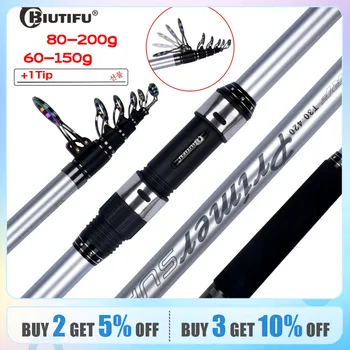 BIUTIFU 텔레스코픽 서핑 낚싯대, 3.9, 4.2, 4.5, 5.0, 5.3m, 30T 탄소 여행 스피닝 파워, 60-200g, 쓰로우 서프캐스팅 쇼어 폴 상품 이미지