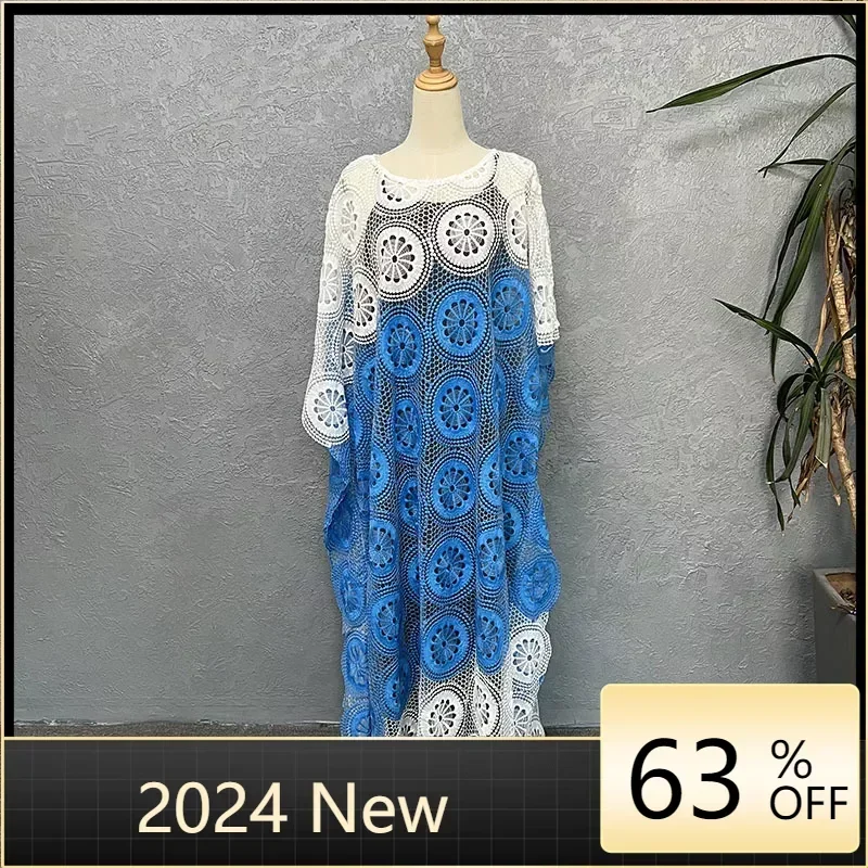 

African Dresses for Women Muslim Fashion Lace Boubou Dashiki Traditional Africa Clothes Ankara Outfits Evening Gown with Inner