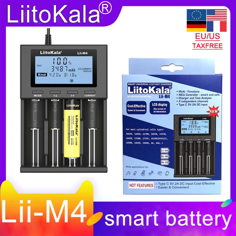 LiitoKala Lii-M4 Lii-M4S Lii-600 Lii-402 18650 LCD Display Smart Charger Test Capacity Suitable For 3.7V 26650 18500 1.2V AA AAA
LiitoKala Lii-M4 Lii-M4S Lii-600 Lii-402 18650 LCD Display Smart Charger Test Capacity Suitable For 3.7V 26650 18500 1.2V AA AAA