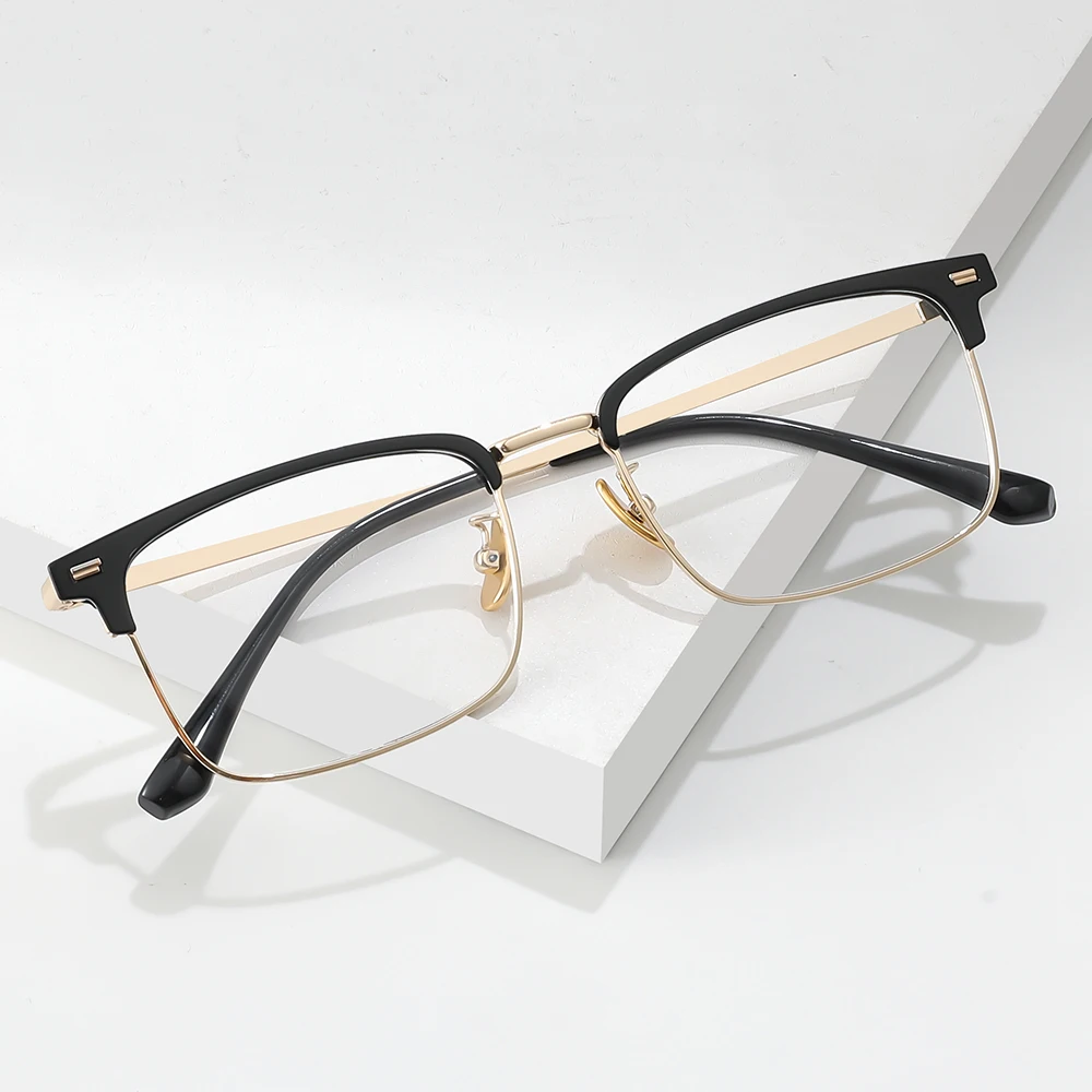 

Gmei Optical Fashion Men Square Full Rim Glasses Frame Alloy TR90 Classical Eyewear Spectacles Frames 82007