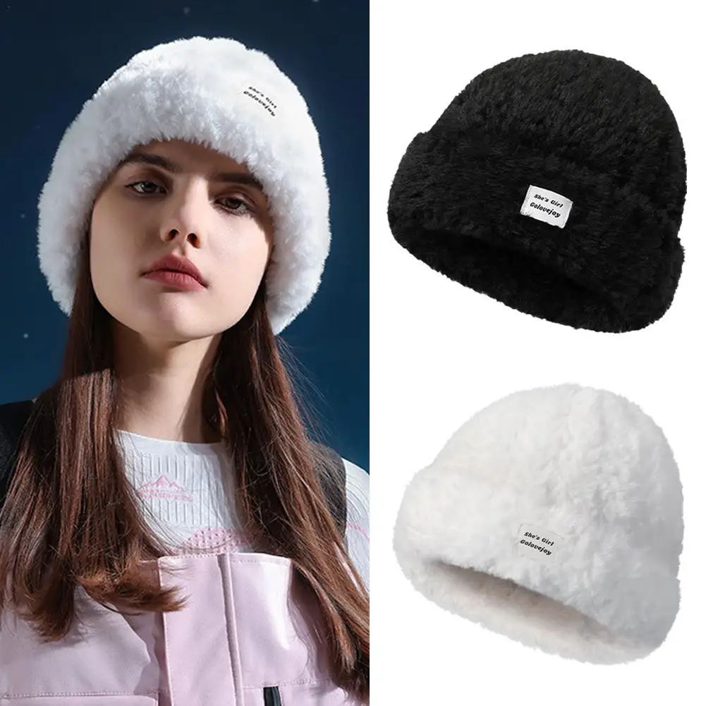 

New Winter Fur Hats Super Soft Women Winter Hat Cotton Lining Warm Ski Beanies Plush Solid Color Fashion Casual Cap Knit Beanie