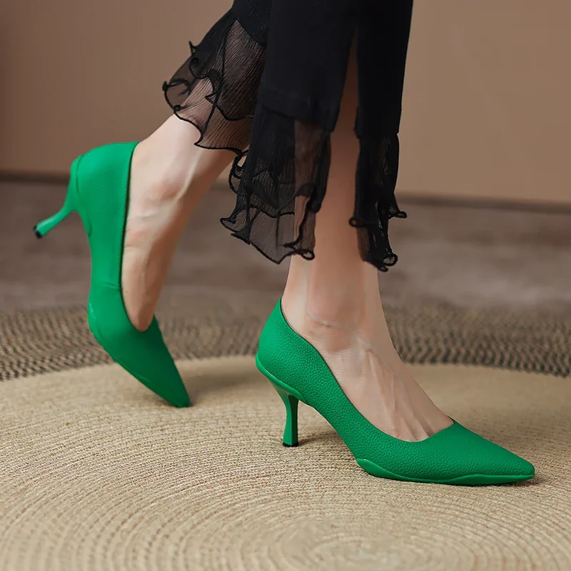 

Женские туфли с острым носком, туфли-лодочки на тонком каблуке, зеленые туфли-лодочки на высоком каблуке-шпильке, весна 2024