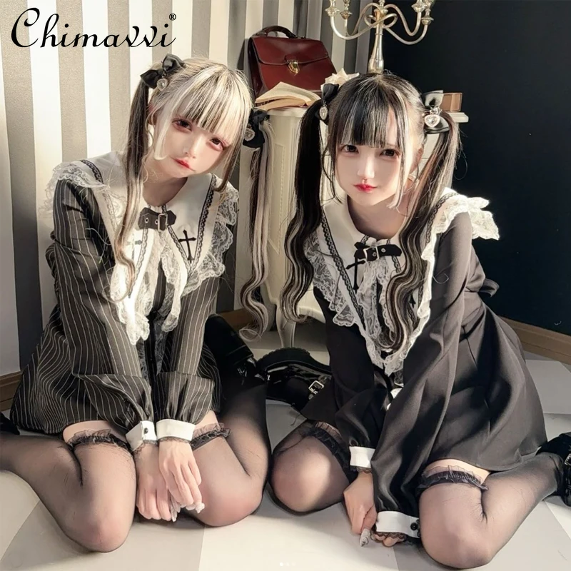 

Mine Style Mass Production Gothic Style Cross Sweet Cute Women Dress Sets Fashion Lace Ruffled Dress Shorts Kawaii Y2k Two-Piece