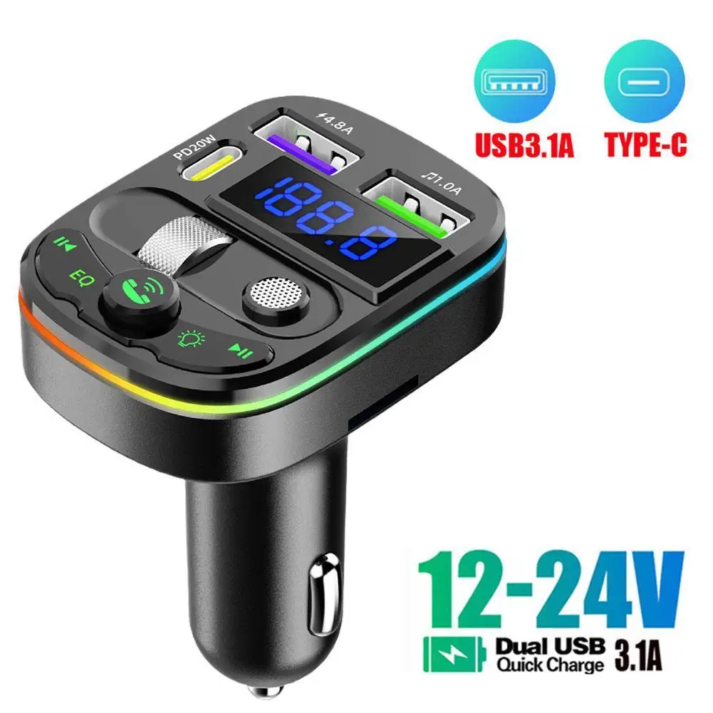 

Car Bluetooth 5.0 FM Transmitter Wireless Handsfree Audio Receiver MP3 Player LED 3.1A Dual USB Fast Charger Car Accessories Kit