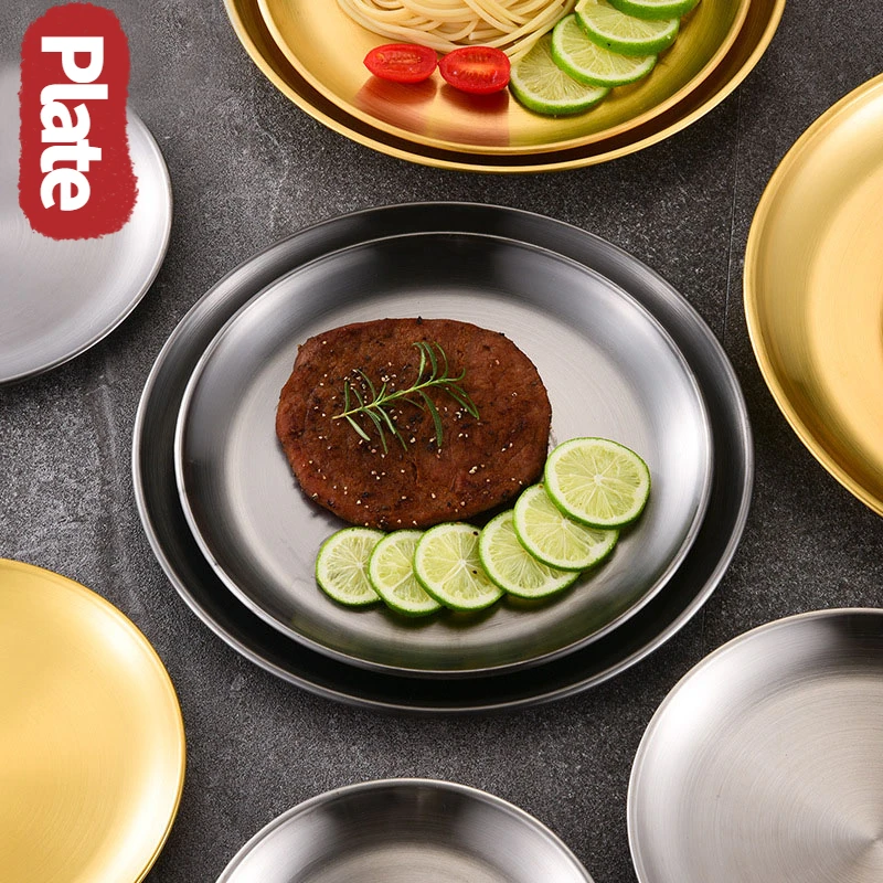 Stainless Steel Dinner Plates Restaurant Silver Gold Tray Round Dessert Cake Snack Fruit Dishes Kitchen Metal Storage Cutlery
Stainless Steel Dinner Plates Restaurant Silver Gold Tray Round Dessert Cake Snack Fruit Dishes Kitchen Metal Storage Cutlery