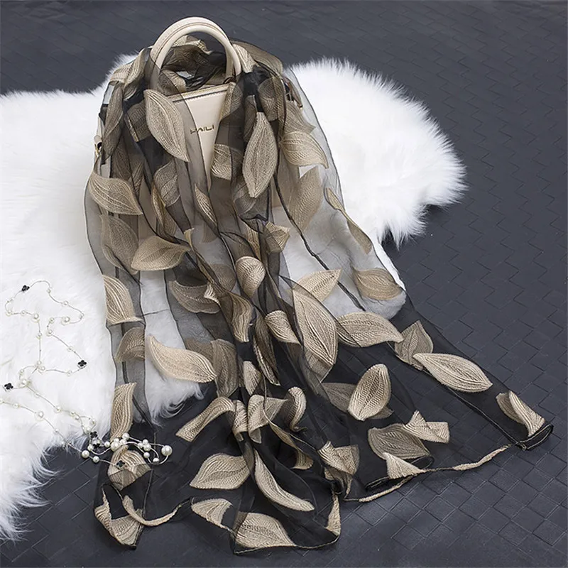 

2022 New Silk Scarf Women Summer Breeze Lightweight Sheer Shawls and Wraps Bandana Beach Organza Gauze Lace Hollow Scarves