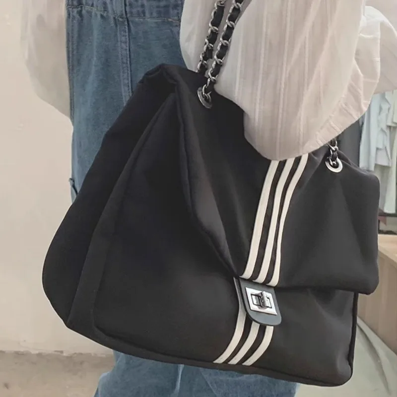 

Повседневная Холщовая сумка для женщин, новинка 2024, модная спортивная стильная сумка-тоут на цепочке, вместительная сумка через плечо для путешествий, женская сумка