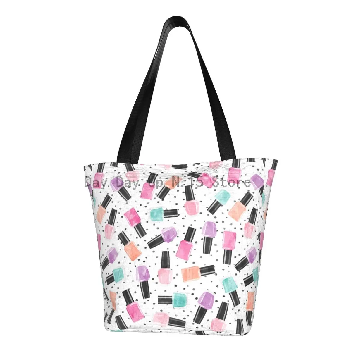 

Nail Polish Polka Dots Groceries Tote Shopping Bags Women Manicurist Pop Art Canvas Shoulder Shopper Bag Large Capacity Handbags