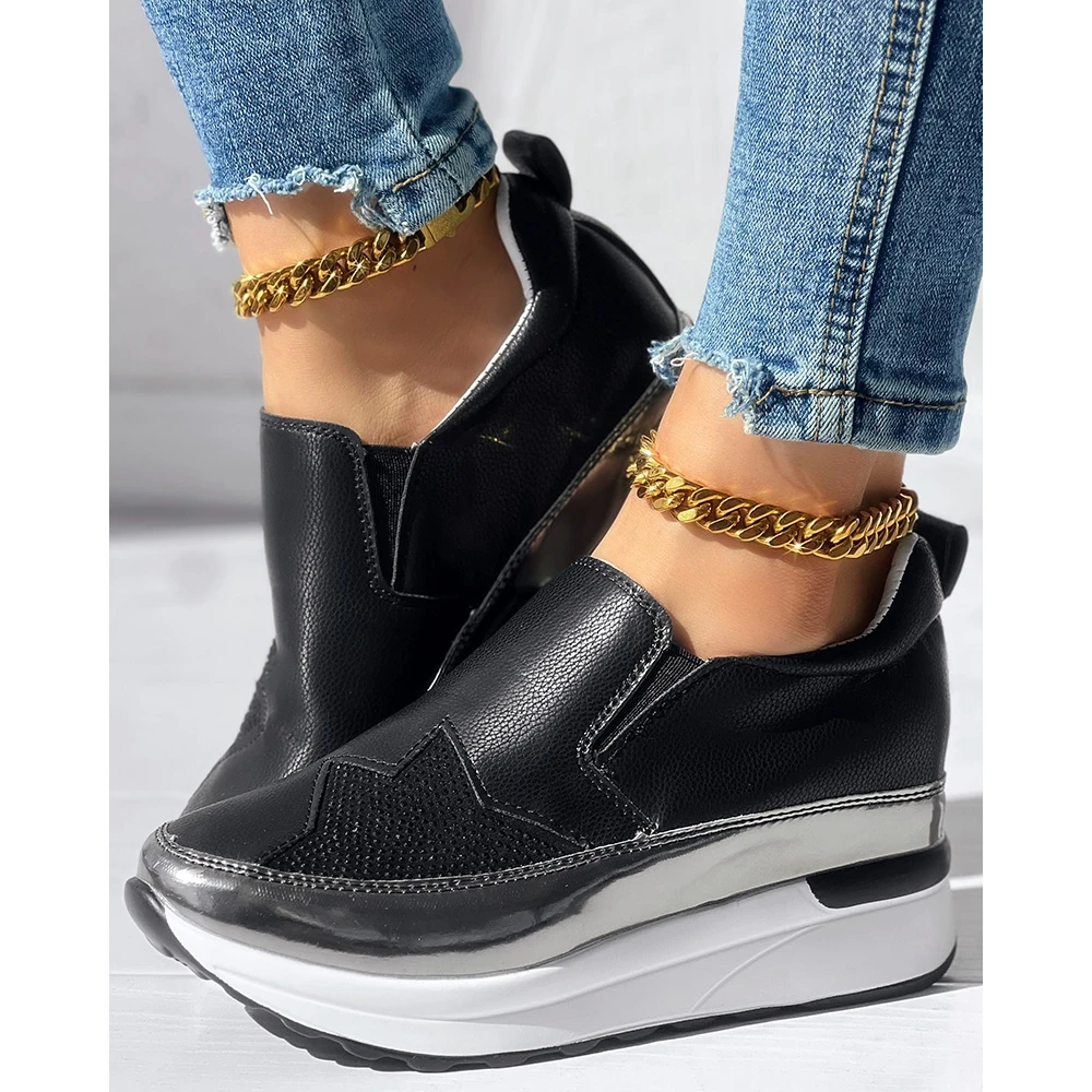 

Women Going Out Colorblock Star Mesh Breashable Sneakers Platform Slip On lShoes Spring Fashion Casual Round Toe Flats Mujer