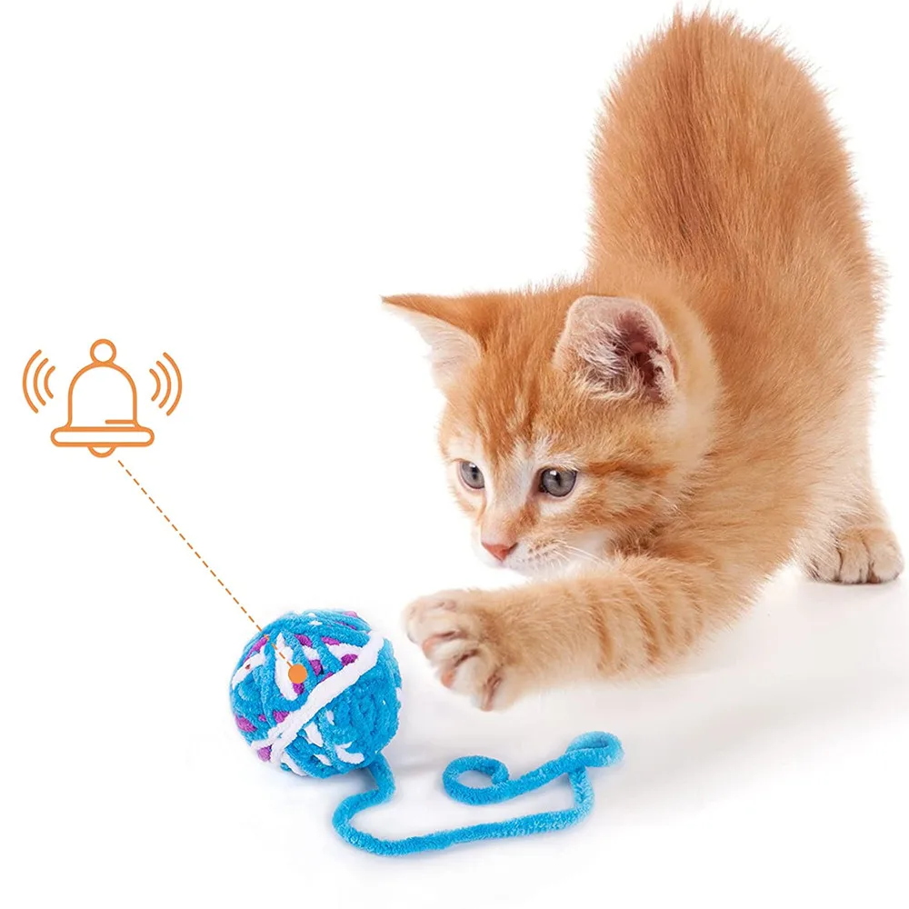 

Cat Interactive Toy Colorful Woolen Yarn Cat Ball Built-in Bell Kitten Molar Chew Toys Cats Exercise Scratch Play Training Balls