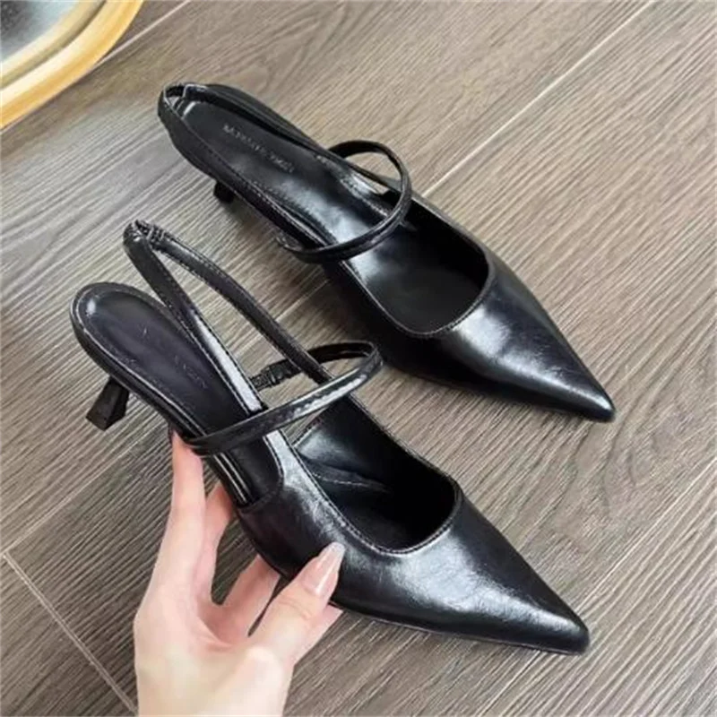 PU Leather Shoes for Women Pointed Toe Lady Sewing Lines Female Sandals Buckle Back Strap Mid Heel Chassure Femme Belt Sandalias
PU Leather Shoes for Women Pointed Toe Lady Sewing Lines Female Sandals Buckle Back Strap Mid Heel Chassure Femme Belt Sandalias
