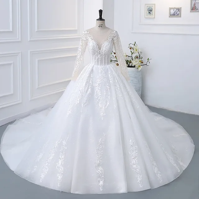 MacFondVestiEducational-Robe de mariée en dentelle pour femme, manches longues, col en V, luxe, Kendny, grande taille, nouveau 1