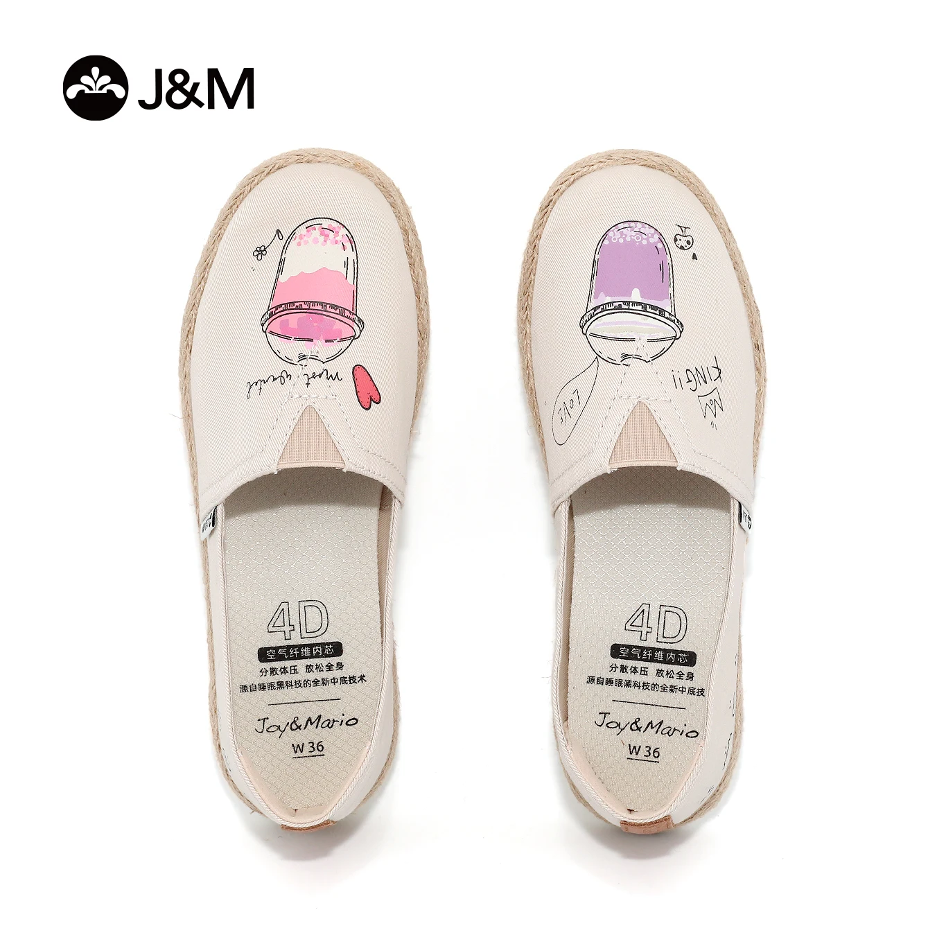 

J&M Women Loafers Fashion Girl Espadrilles Two-tone Graffiti Canvas Fisherman Shoes Slip-on Casual Sneakers Platform Rubber Hemp