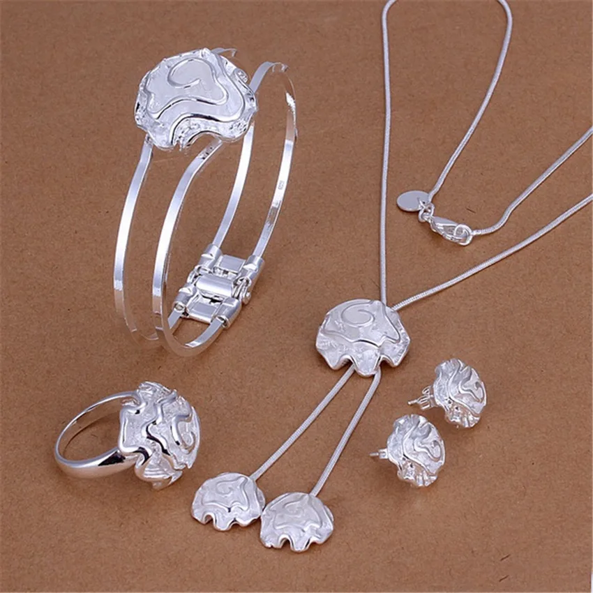 925 Sterling Silver charms rose flower bangle rings Bracelet necklace earring stud for women Jewelry set Fashion Party wedding
925 Sterling Silver charms rose flower bangle rings Bracelet necklace earring stud for women Jewelry set Fashion Party wedding