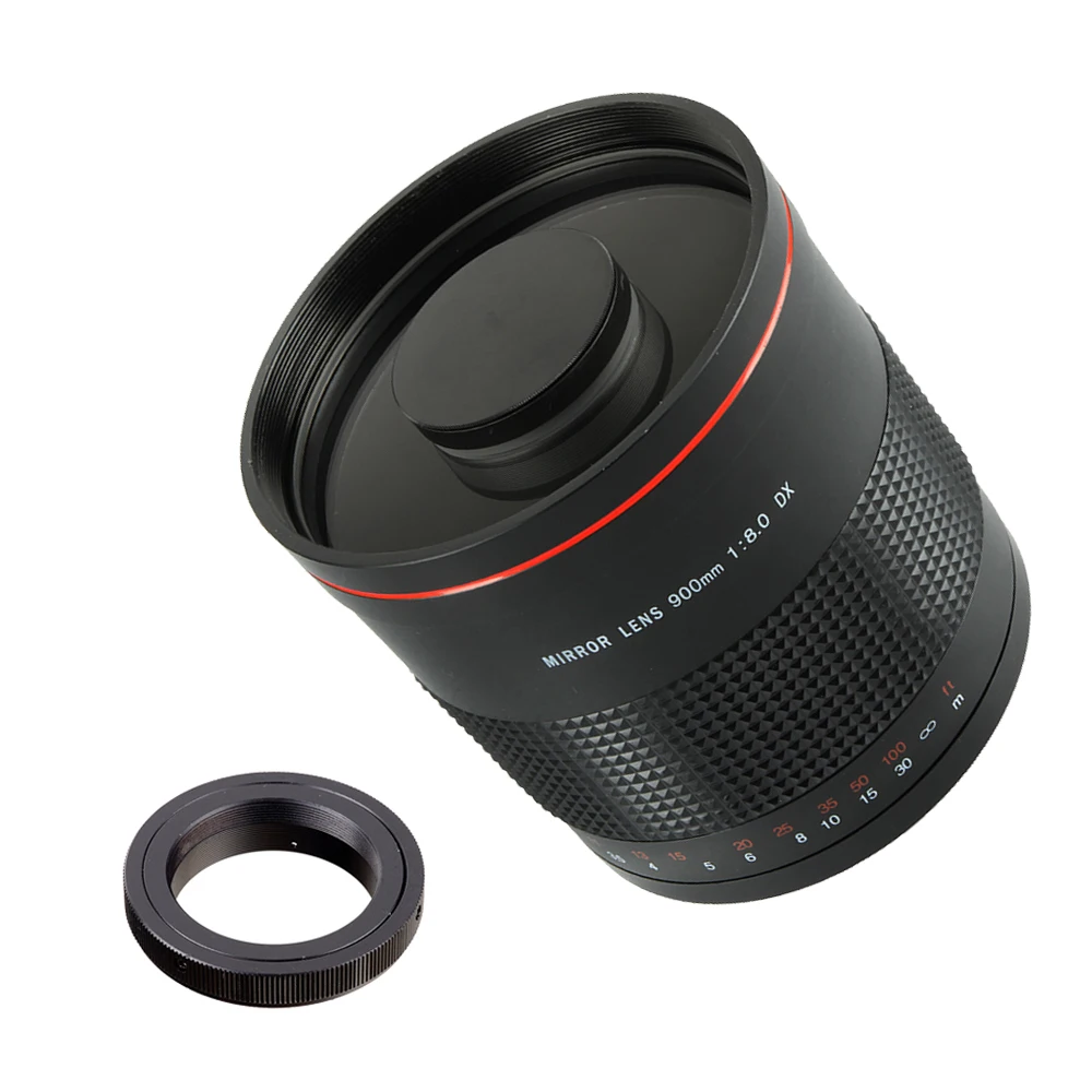 

900mm F8.0 MF Super Mirror Telephoto Lens + T2 Mount Adapter Ring for Canon Nikon Pentax Sony Olympus M43 Fuji DSLR Camera