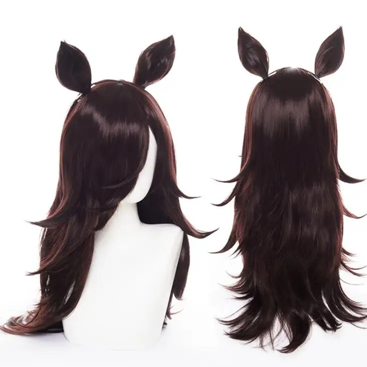 

Uma Musume Pretty Derby Rice Shower Cosplay Wig with Ears Long Brown Heat Resistant Synthetic Hair Wig Hallowen Party Role Play