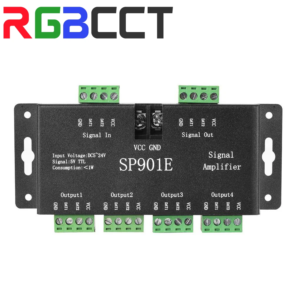 

DC5-24V SPI Signal Amplifier for WS2812B WS2811 WS2813 Pixel RGB LED Strip SP901E Signal Repeater Addressable Dream Color Tape