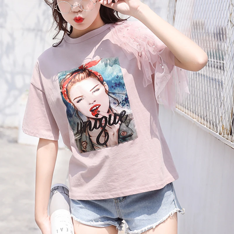 

Tee Shirt Femme 2023 Summer Cotton T Shirt For Women Short Sleeve Tshirts Loose White Tops Female Korean Fashion Woman Clothes