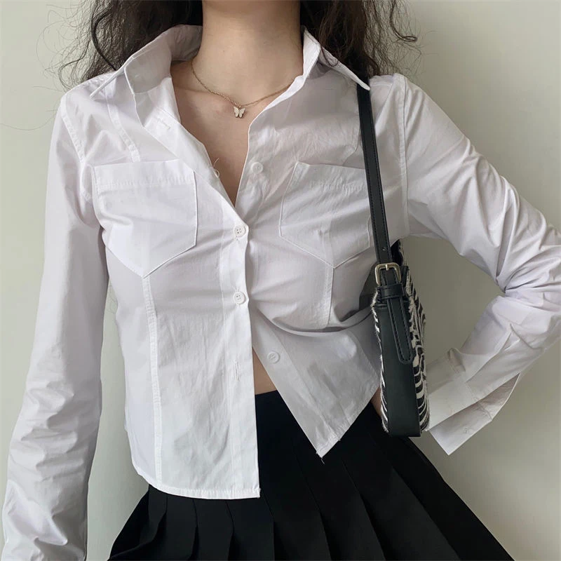 Long Sleeve Crop White Shirt Women Korean Fashion Button Up Long Sleeve Blouse Woman Streetwear Turn Down Collar Slim Y2K Skirt
Long Sleeve Crop White Shirt Women Korean Fashion Button Up Long Sleeve Blouse Woman Streetwear Turn Down Collar Slim Y2K Skirt