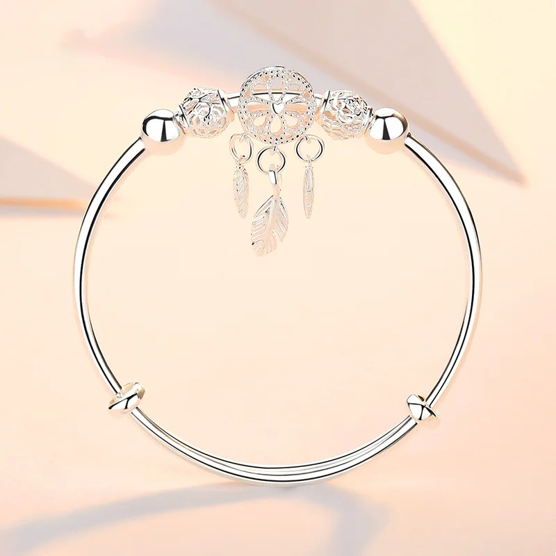 hot Sterling Silver Plated Bangle Dreamcatcher Tassel Feather Round Bead Charm Bracelet Cuff For Women Adjustable size
hot Sterling Silver Plated Bangle Dreamcatcher Tassel Feather Round Bead Charm Bracelet Cuff For Women Adjustable size