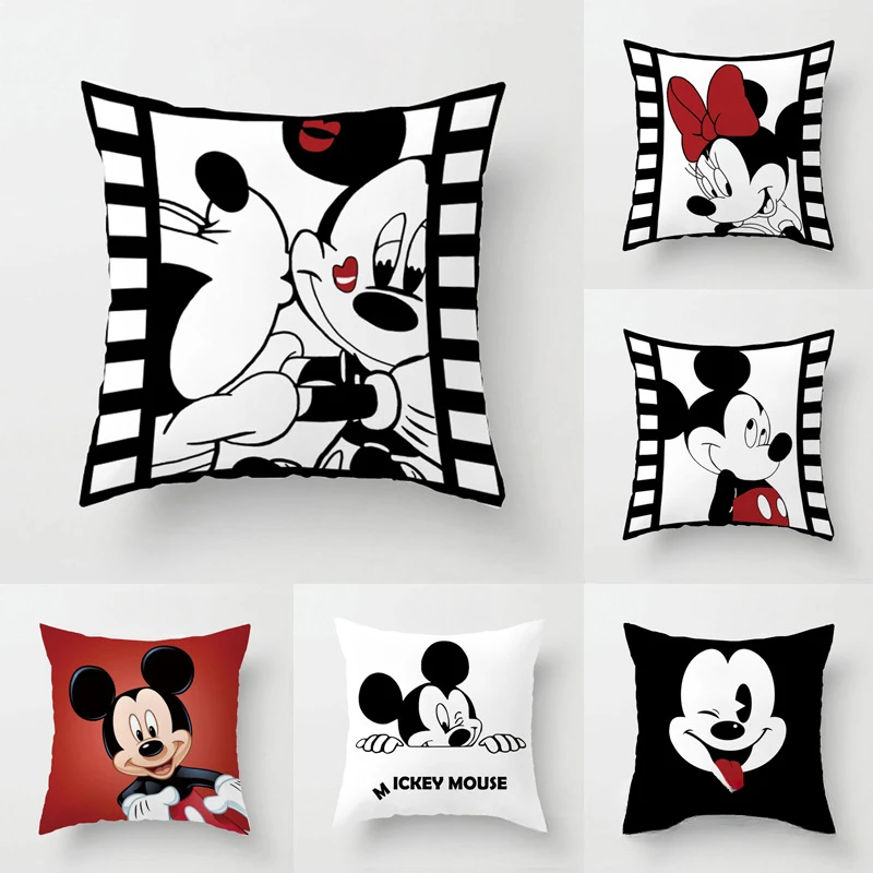 

Disney Mickey Mouse Minnie soft Pillowcases Home Textile White Couple Pillow Cover Decorative Pillows Case Living Room gift