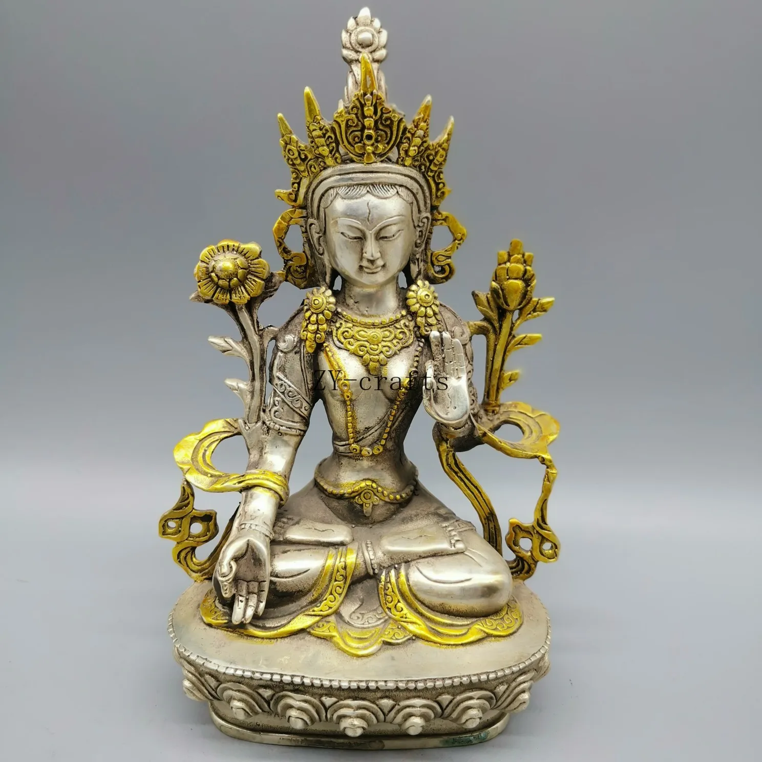 

Old Tibetan Buddhism Silver Gild Bodhisattva Kwan-yin Drolma Buddha Copper Statue