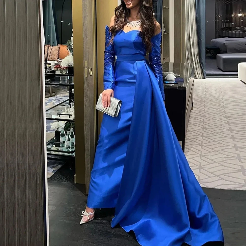 Royal Blue Women's Evening Dresses Satin Pleated Removable Long Sleeve Elegant Sweetheart Princess Prom Gowns Formal Beach Party
Royal Blue Women's Evening Dresses Satin Pleated Removable Long Sleeve Elegant Sweetheart Princess Prom Gowns Formal Beach Party