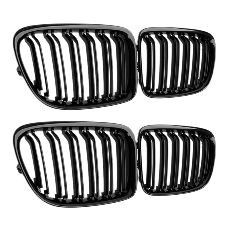 

4X Glossy Black Front Bumper Dual Slat Front Kidney Grill Grille For-BMW X1 Series E84 Sdrive Xdrive 2009-2015