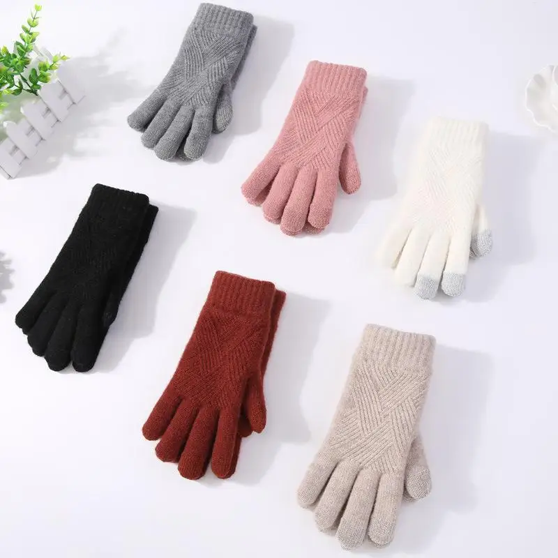 

Thickening Knit Gloves Women's Autumn Winter Warm Touch Screen Glove Velvet Acrylic Outdoor Riding Mittens Gloves Windproof