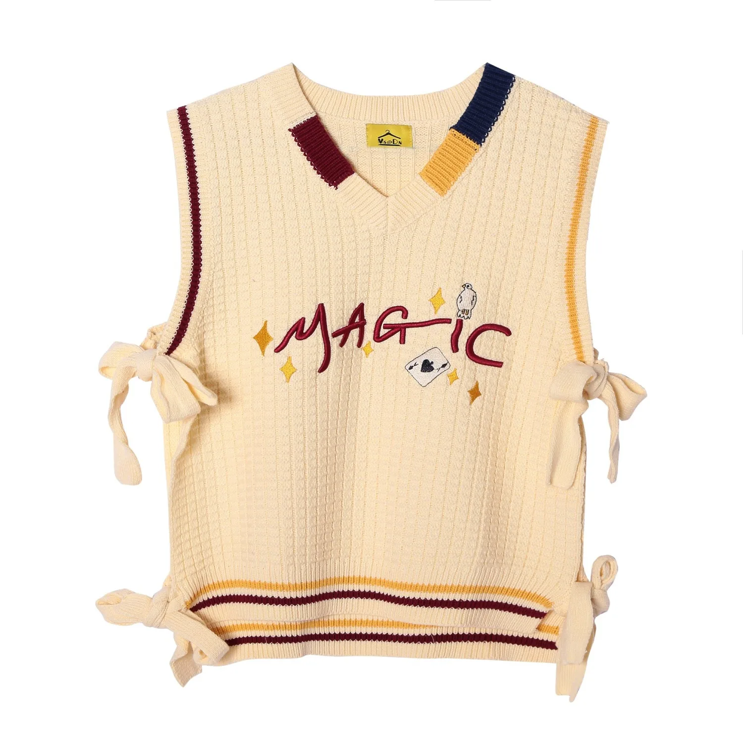 

Japanese college style cute letters embroidery clashing colour two-piece free strap waistcoat students sleeveless knitted vest