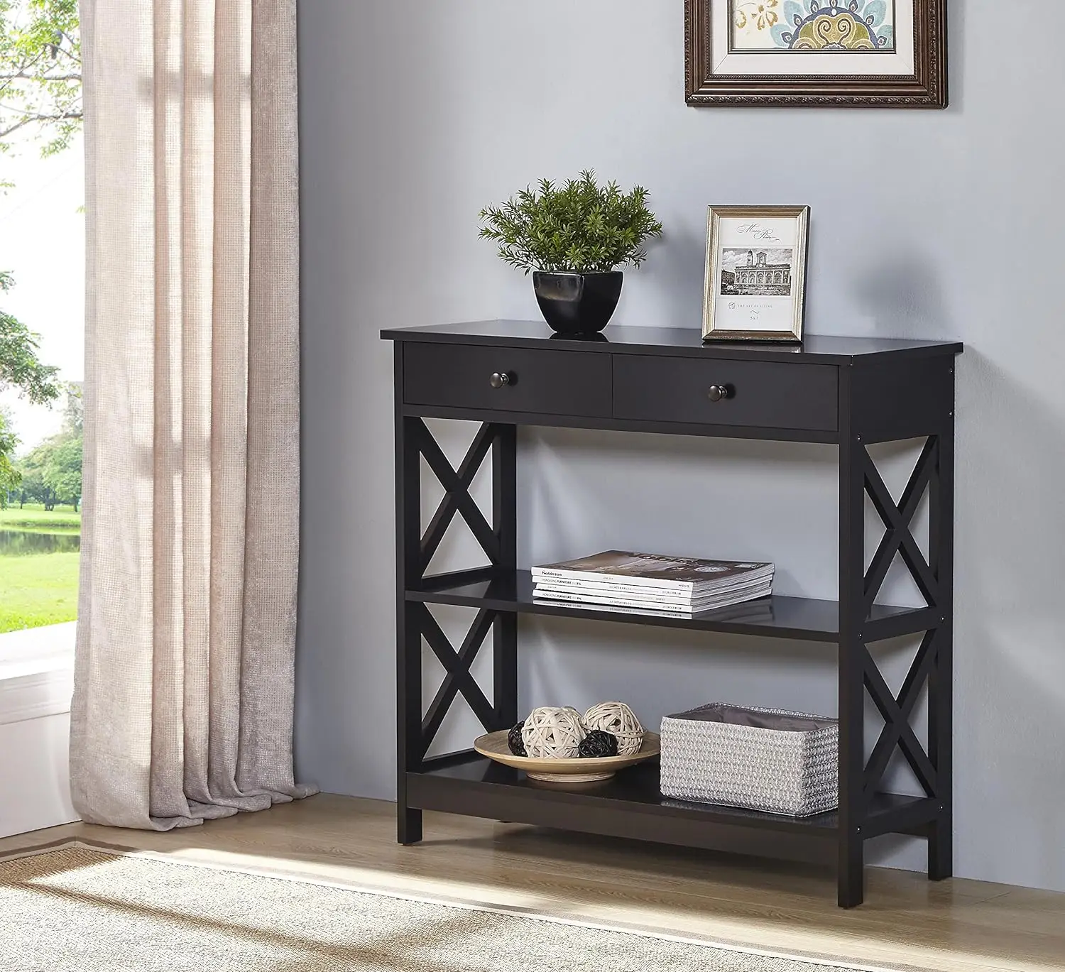 

Finish 3-Tier Console Sofa Entry Table with Shelf/Two Drawers Linlamlim pillow cover