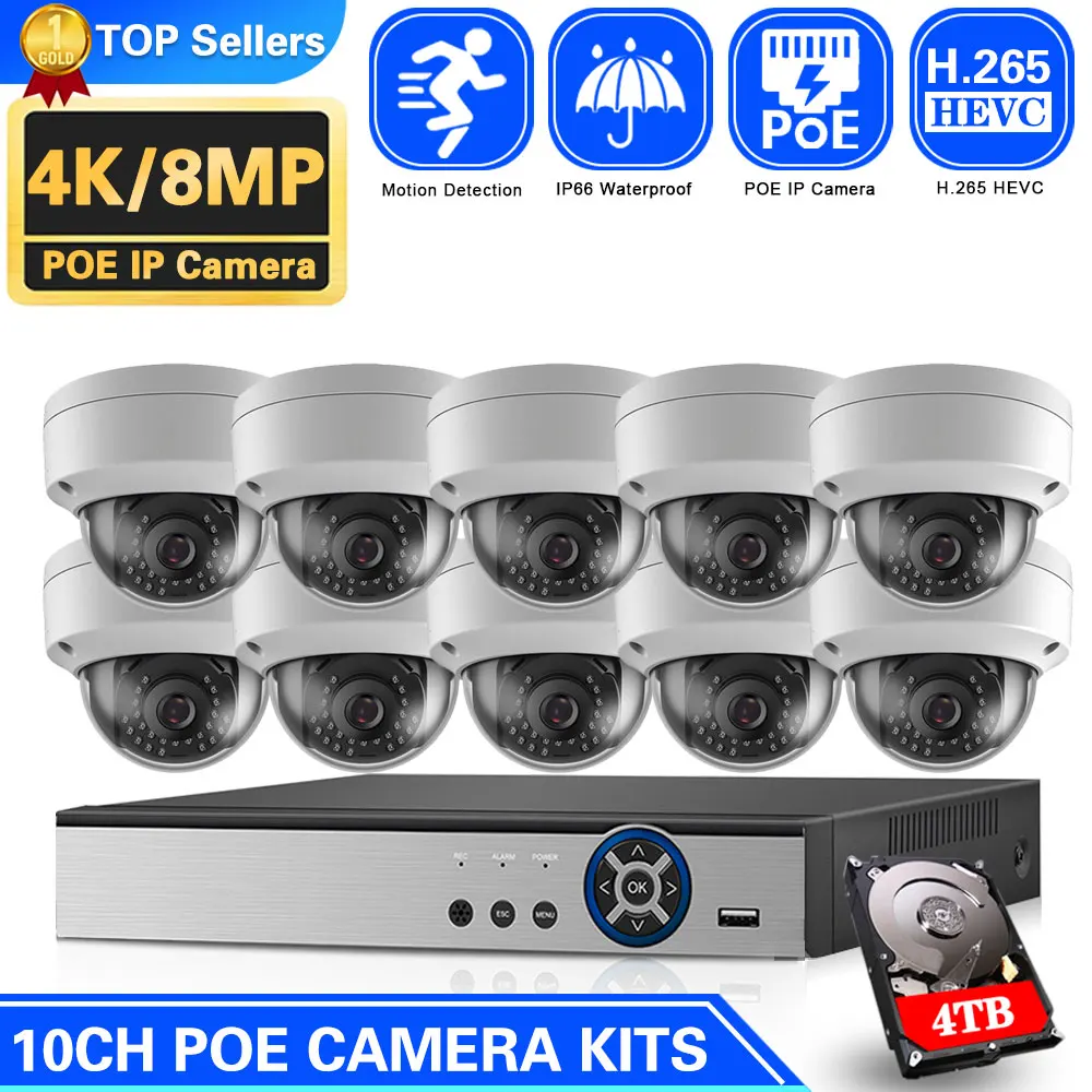

H.265 8CH 4K POE NVR Kit CCTV Home Security System 8MP Waterproof Indoor/Outdoor Dome IP Camera Video Surveillance Set 10CH 4CH