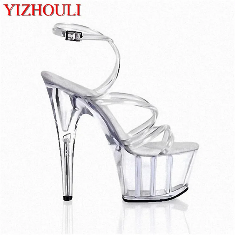 

Concise Crystal Shoes, 6 Inch Stiletto High Heels With 2 Inch Clear Platforms Strappy Sexy 15cm High Heels dance shoes