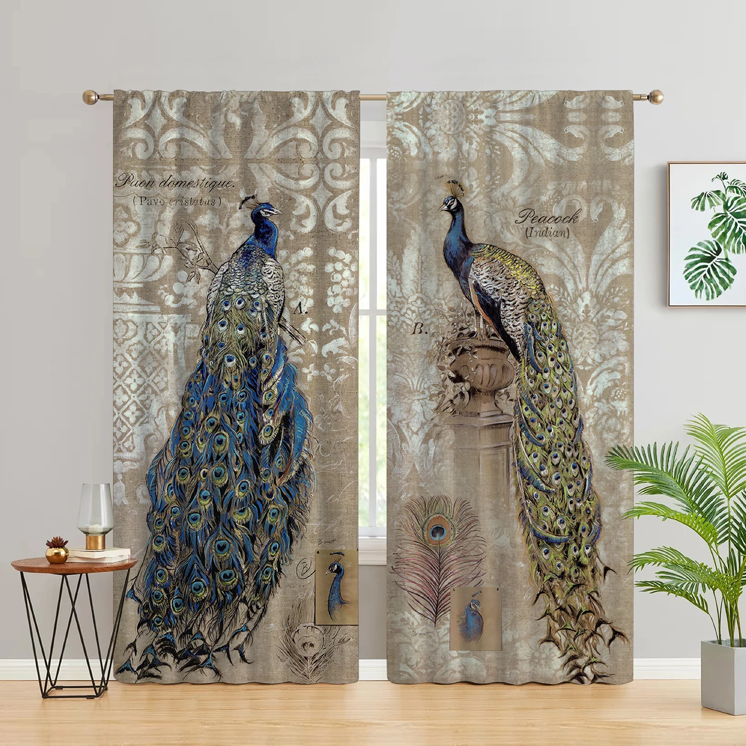 

3D Animal Peacock Vintage Aesthetic Pattern Shade Curtains 2 Panel Luxury Classical Living Room Bedroom Window Decor Curtains