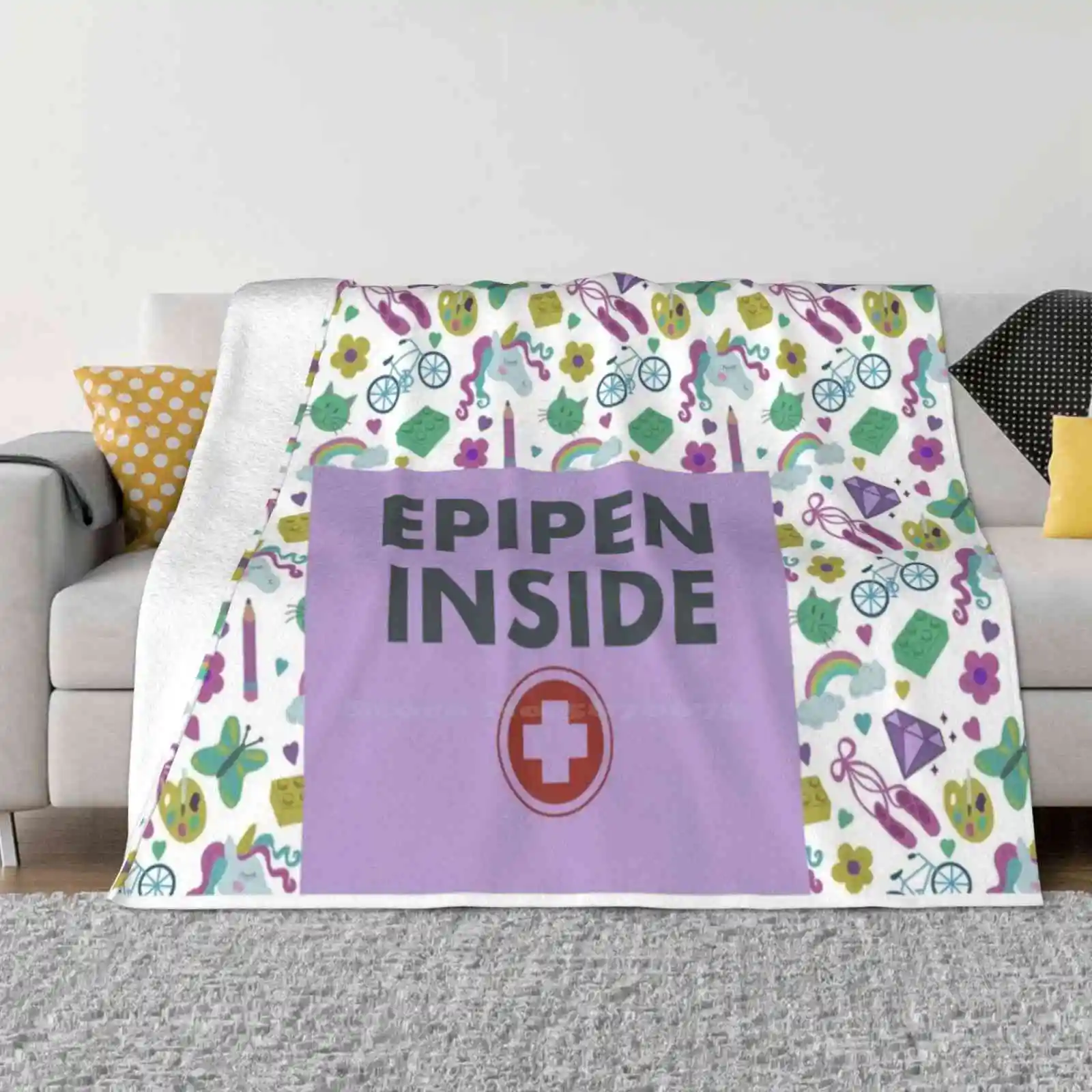 

Epipen внутренняя сумка (фиолетовый кайд), модное смешное мягкое одеяло в трендовом стиле с рисунком пищевых аллергических заболеваний