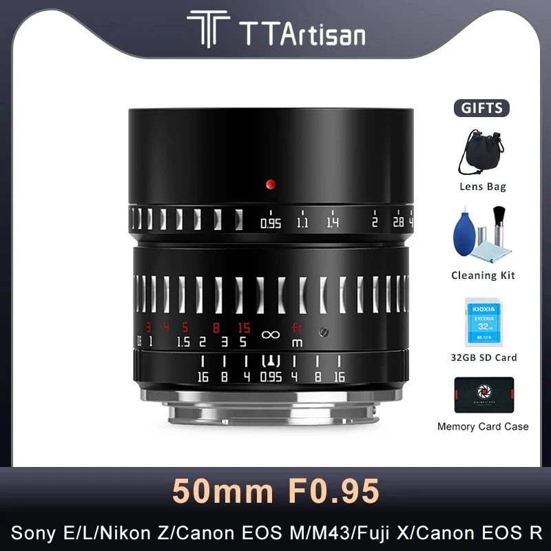 

TTArtisan APS-C 50mm F0.95 Manual Focus Camera Lens For Canon EOS M Nikon Z Canon EOS R Sony E Macro 4/3 Leica L Fujifilm FX